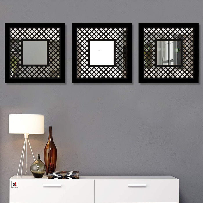 Decorative Wall Mirror Block Design Black Set of 3 Square Shape Mirror for Home Decoration & Wall Decoration- Size-13.2 X 13.2 Inches