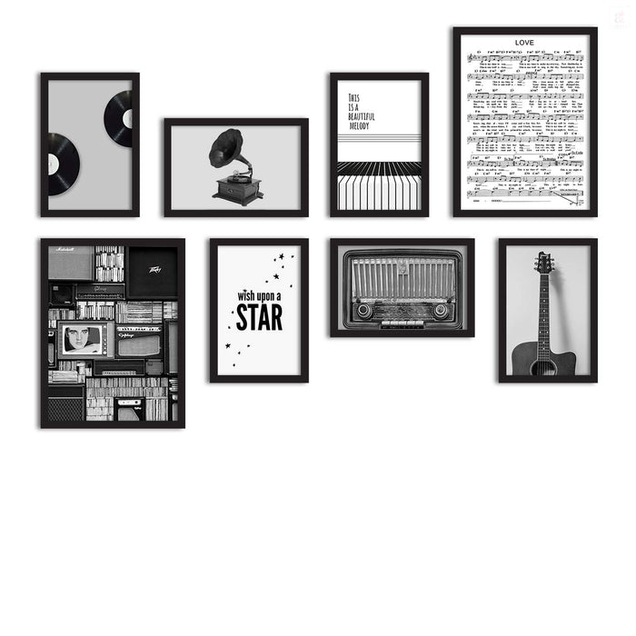Set Of 8 Framed Poster Art Print -Wish Upon A Star -Music Notes, Art Print For Living Room