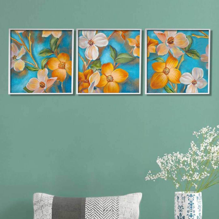 Multicolored Floral Theme Framed Canvas Art Print, For Home & Office Decor