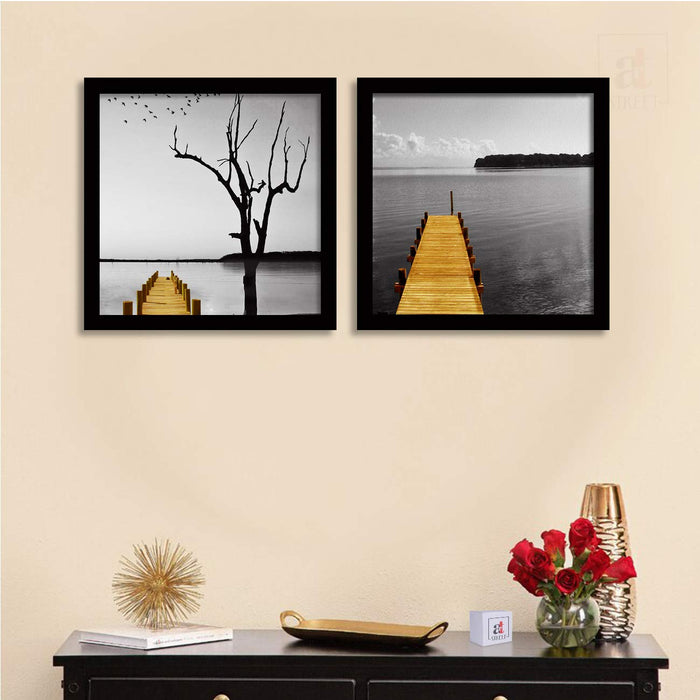 Landscape Framed Painting, Set Of 2 Prints For Wall Decor Size - 12 x 12 Inch