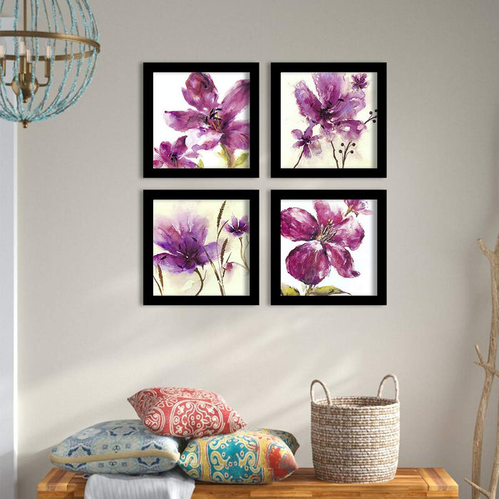 Purple Breez Set Of 4 Black Framed Art Prints Size - 9 x 9 Inch