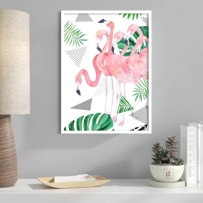 Flamingo Framed Canvas Art Print, Painting, Pink & Green. Canvas Painting, Framed Canvas Art Print For living room