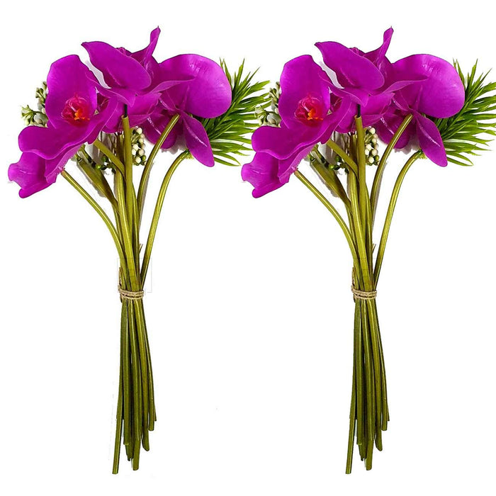 Set Of 2 Artificial 10 Head Purple Orchid Flowers With Stem Perfect For Home, Garden & Office Decorating