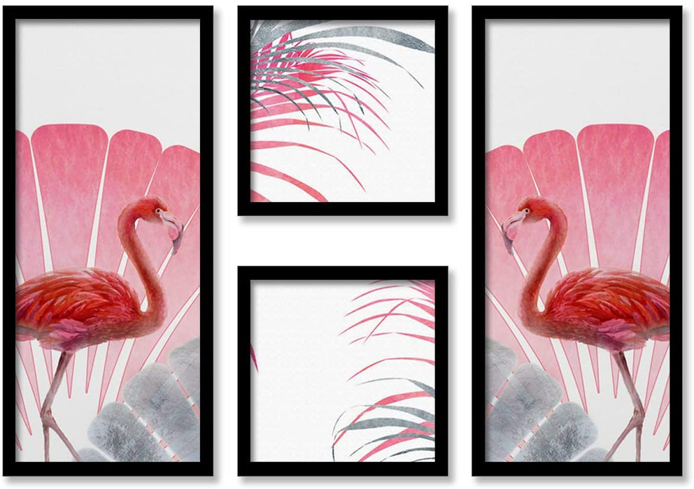 Art Street Flamingo Framed Painting / Posters for Room Decoration , Set of 4 Black Frame Art Prints / Posters for Living Room