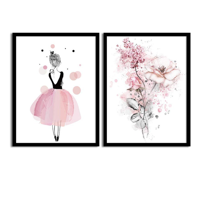 Set Of 2 Pink Matte Art Print, Framed Art Print For Home Decor