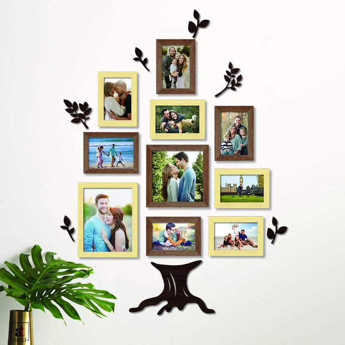 Family Tree Photo Frame Set of 10 Wall Photo Frame with MDF Plaque ( Size 5x7, 8x8, 8x10 inches )
