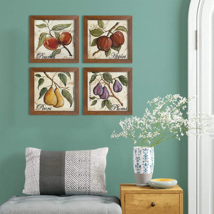 Fruits Set Of 4 Brown Framed Art Prints Size - 9 x 9 Inch