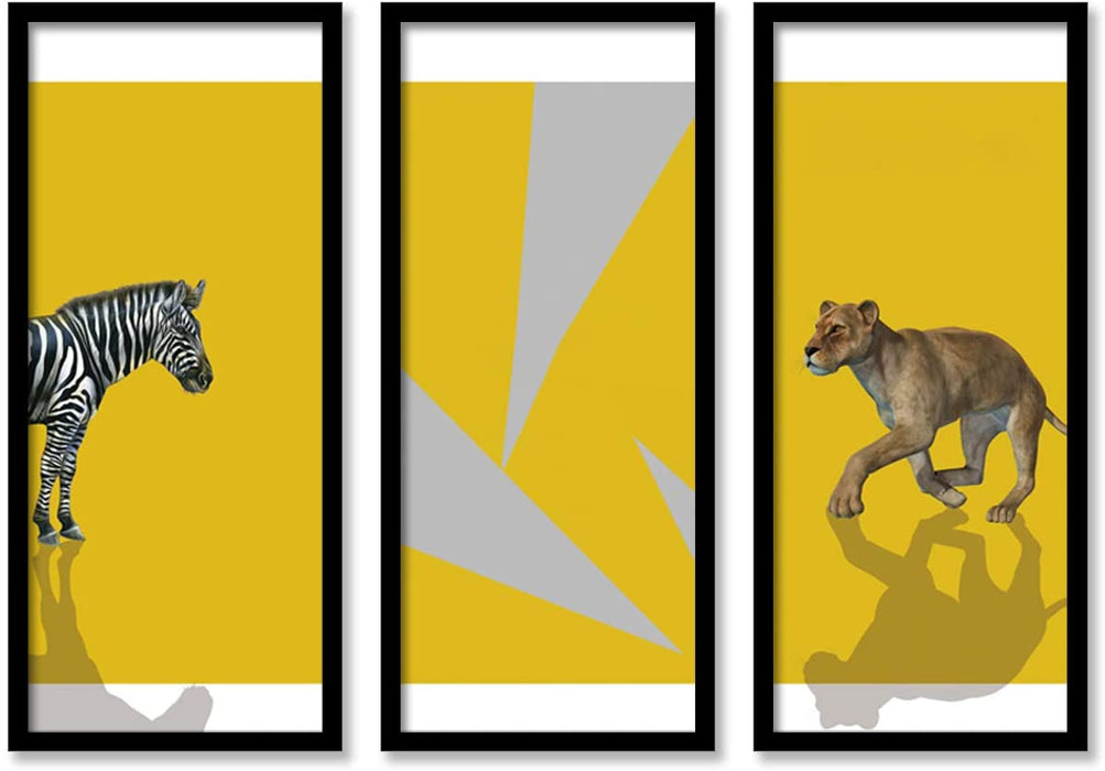 Two Animal Framed Painting / Posters for Room Decoration , Set of 3 Black Frame Art Prints / Posters for Living Room