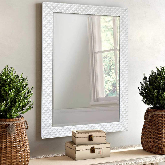 Marble Finish Wall Decorative Mirror For Home And Bathroom - 12 x 18 Inch, Color -White