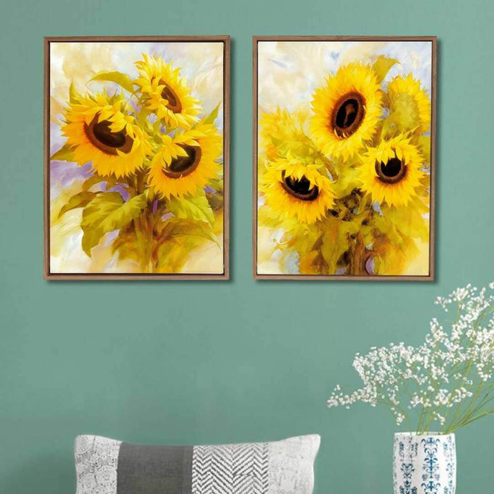 Yellow Sunflower Theme Framed Canvas Art Print, For Home & Office Decor