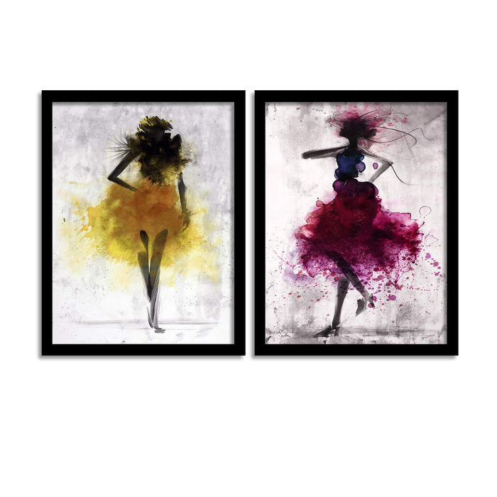 Set Of 2 Dancing Lady Theme Art Print For Home Decor Size - 13.5" x 17.5" Inch