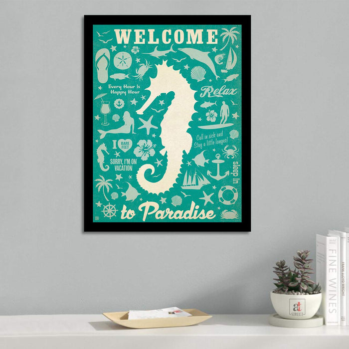 # Welcome To Paradise Holiday Theme Framed Art Print Size - 13.5" x 17.5" Inch