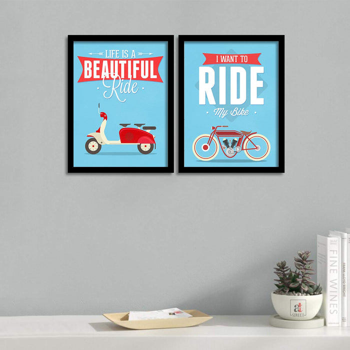 Set Of 2 # Life is a Beautiful Ride Quote Framed Art Print Size - 13.5" x 17.5" Inch