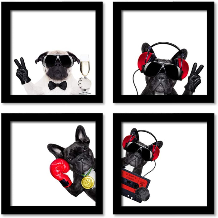 Rocking Dogs Framed Painting / Posters for Room Decoration , Set of 4 Black Frame Art Prints / Posters for Living Room