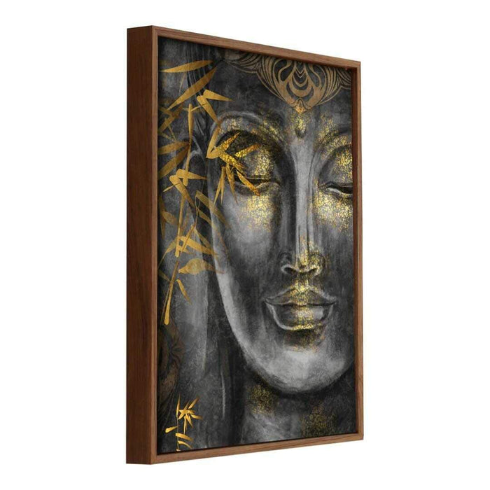 Buddha Face Theme Grey Gold Color 1 Framed Canvas Art Print, For Home & Office Decor
