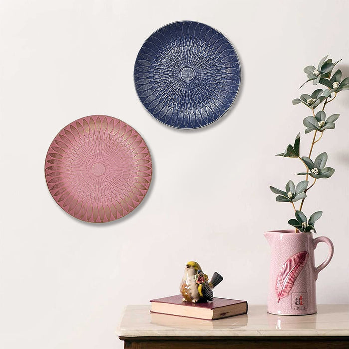 Blue & Pink Set of 2 MDF Decorative Wall Plates,Wall Decor Plates for Home & Office Decoration -Size-7.5x7.5 Inches