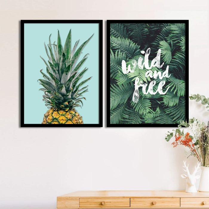 Set Of 2 Green Pineapple/Tropical Matte Art Print, Framed Art Print For Home Decor