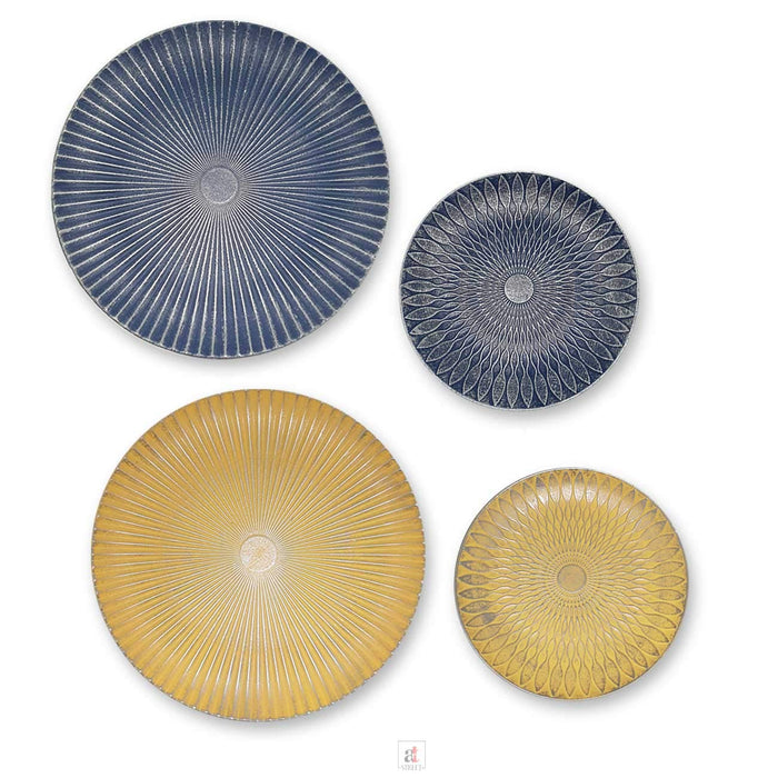 Blue & Beige Color Set Of 4 MDF Decorative Wall Plates, For Home & Office - Size-11.5 x 11.5, 7.5 x 7.5 Inch