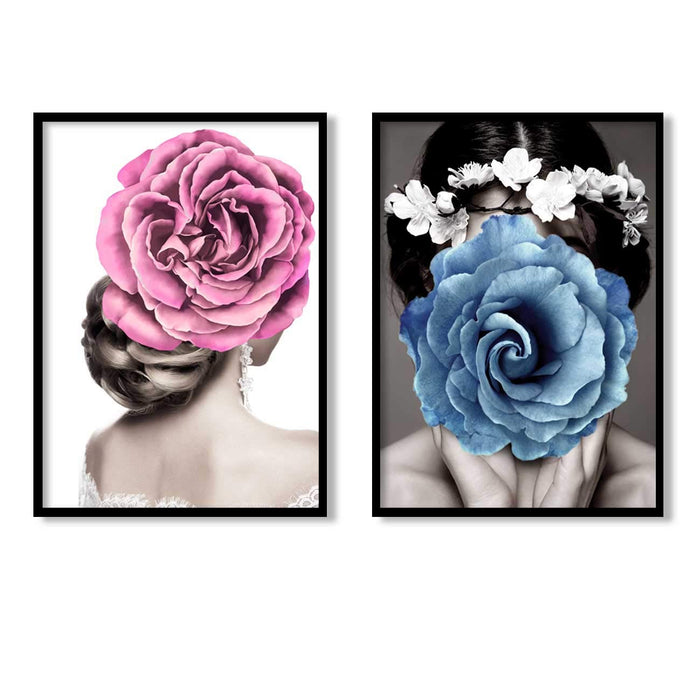 Floral Theme Set Of 2 Framed Canvas Art Print, Painting .
