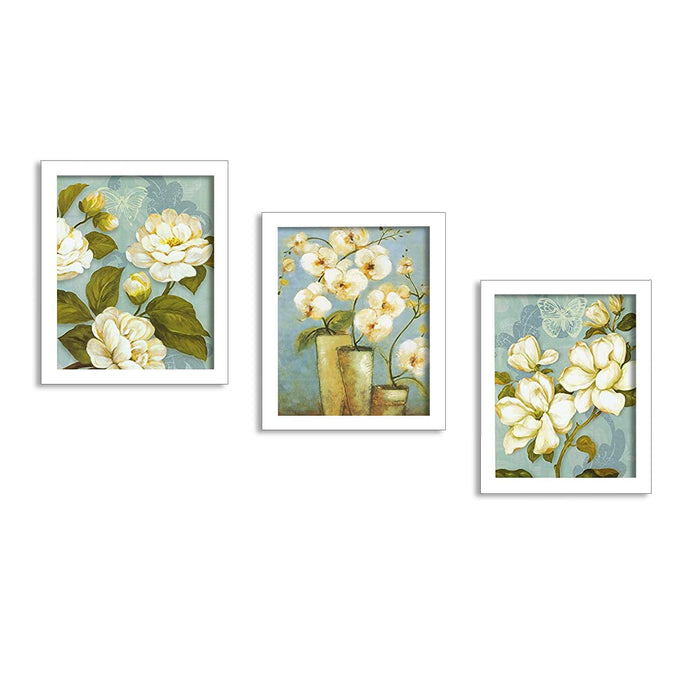 White Flower Set Of 3 White Framed Art Prints Size - 8 x 10 Inch