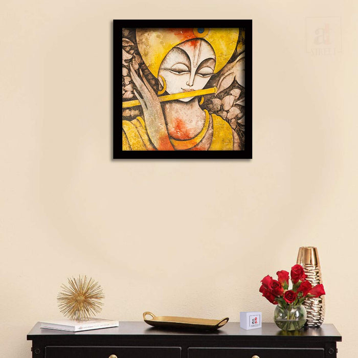 Artistic Krishana Framed Painting, 1 Framed Art Print For Wall Decor Size - 13 x 13 Inch
