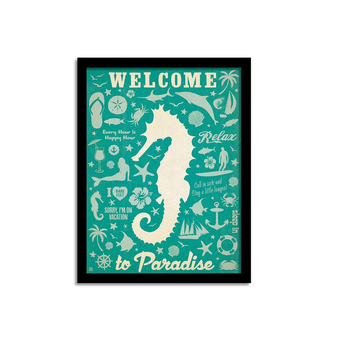 Travel Theme Framed Posters for Wall Paradise aqua Art Print Size - 13.5" x 17.5" Inch