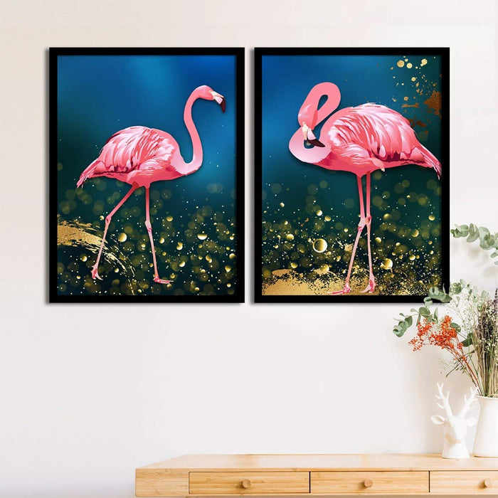 Set Of 2 Pink Flamingo Matte Art Print, Framed Art Print For Home Decor