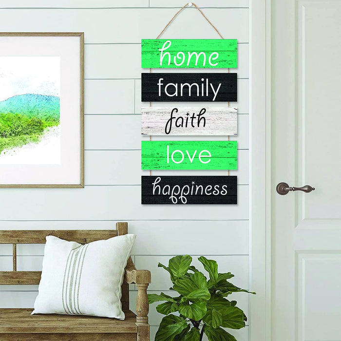 5 Pieces Family Quotes Wall Sign Home Family Faith Love Happiness Printed Wood Sign Farmhouse Style Entryway Sign Plaque