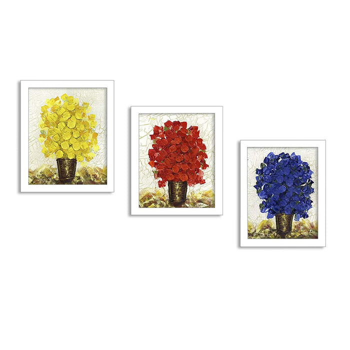 Multi Color Plants Set Of 3 White Framed Art Prints Size - 8 x 10 Inch