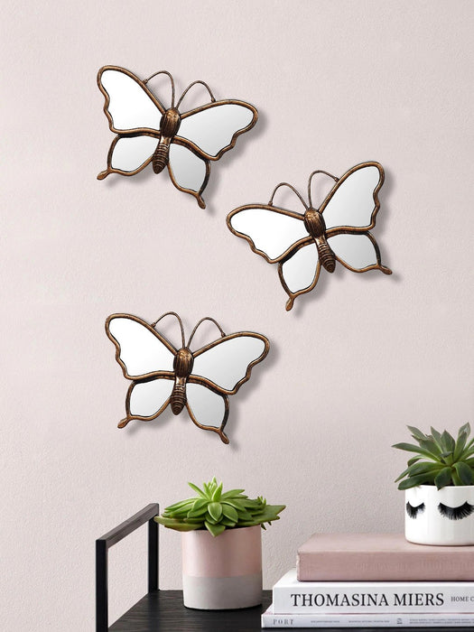 Set Of 3 Decorative Beautiful Butterfly Design Wall Mirror For Living Room, Size-7" x 9" Inch