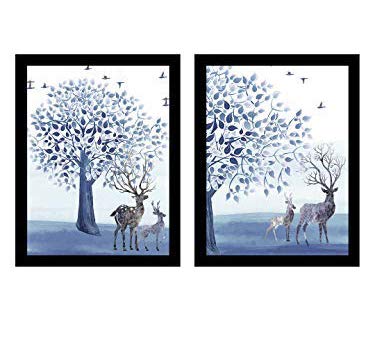 Beautiful Deer Theme Printed Set Of 2 Framed Art Print Size - 13.5" x 17.5" Inch