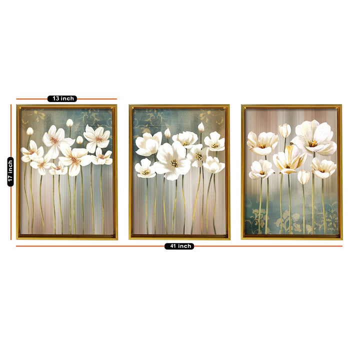 White Floral Theme Canvas Set of 3 Painting Framed Canvas