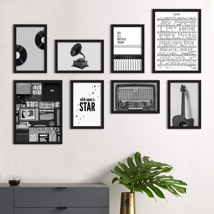 Set Of 8 Framed Poster Art Print -Wish Upon A Star -Music Notes, Art Print For Living Room