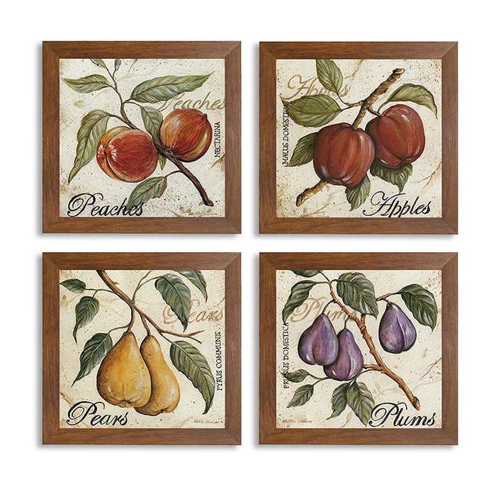 Fruits Set Of 4 Brown Framed Art Prints Size - 9 x 9 Inch