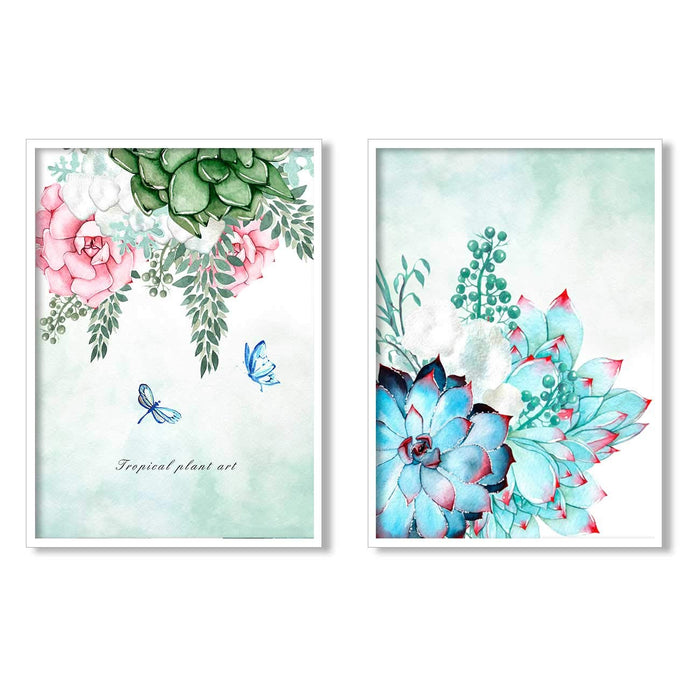 Floral Theme Set Of 2 Framed Canvas Art Print, Painting.