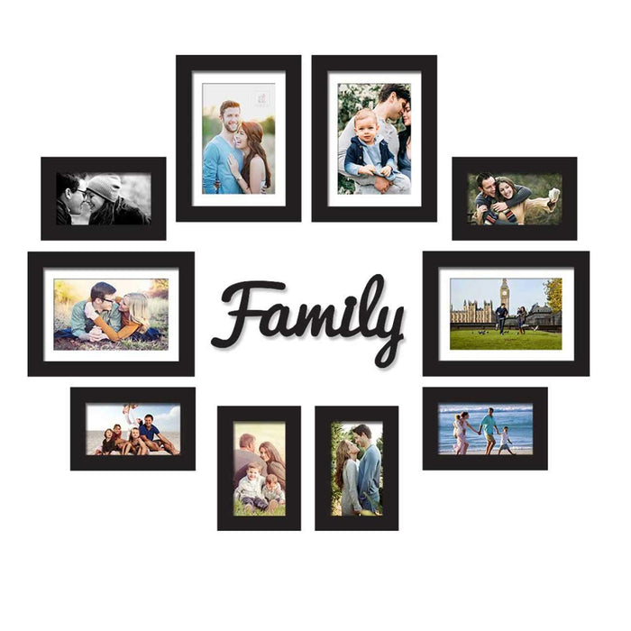 Set Of 10 Black Wall Photo Frame, For Home Decor With Family MDF Plaque ( Size 4x6, 6x8 inches )