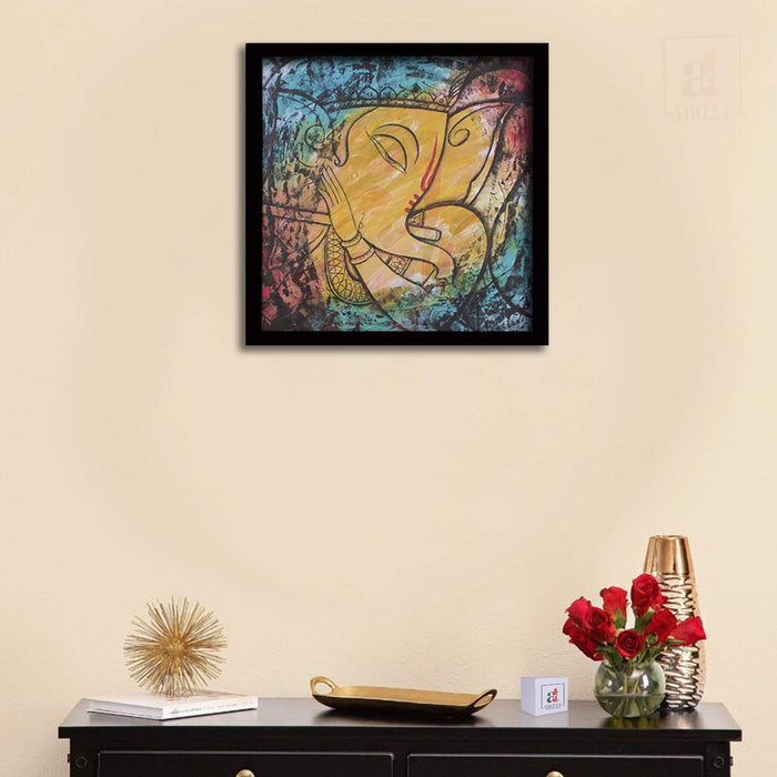 Shri Ganesh Ji Framed Painting, 1 Framed Art Print For Home Decor Size - 13 x 13 Inch