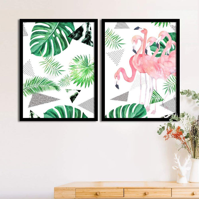 Art Street Set Of 2 Tropical Flamingo Matte Art Print, Framed Art Print For Home Decor