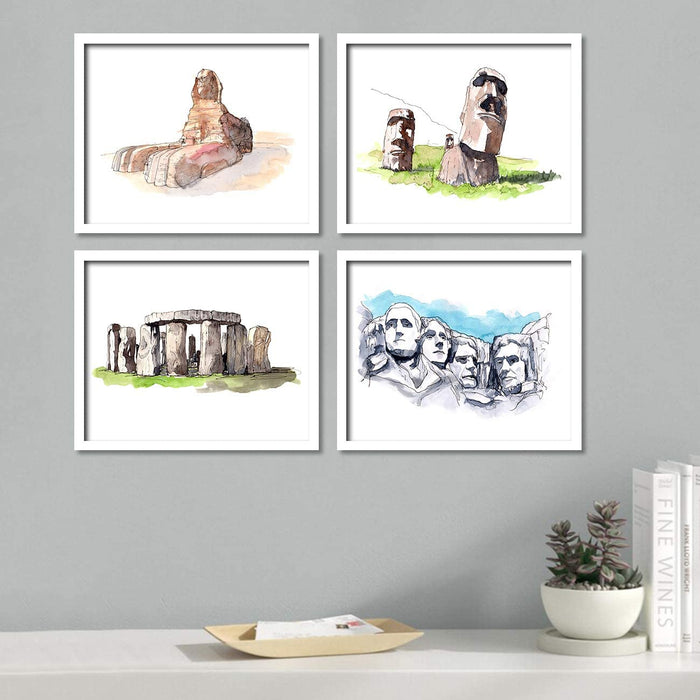 Framed Painting / Posters for Room Decoration , Set of 4 White Frame Art Prints / Posters for Living Room