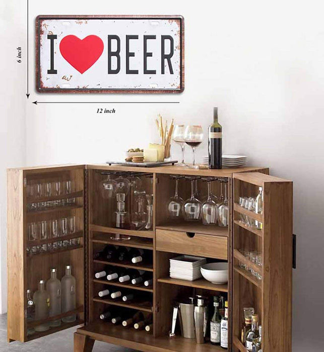 I Love Beer Metal Tin Sign - Galvanized Iron With Printed, For Bar & Restores Decor Size- 6" x 12" Inch