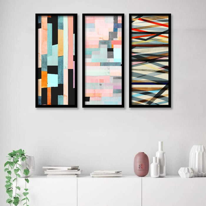 Tri Abstract Framed Painting / Posters for Room Decoration , Set of 3 Black Frame Art Prints / Posters for Living Room