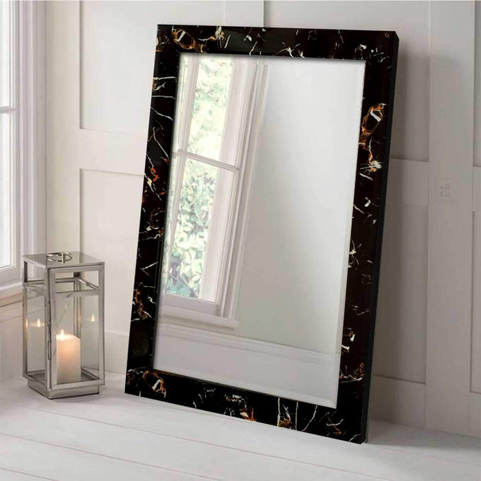 Marble Finish Wall Decorative Mirror For Home And Bathroom - 12 x 18 Inch, Color -Black