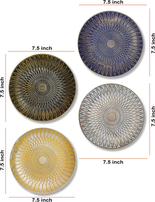 Multicolor Set of 4 MDF Decorative Wall Plates,Wall Decor Plates for Home & Office Decoration -Size-7.5x7.5 Inches