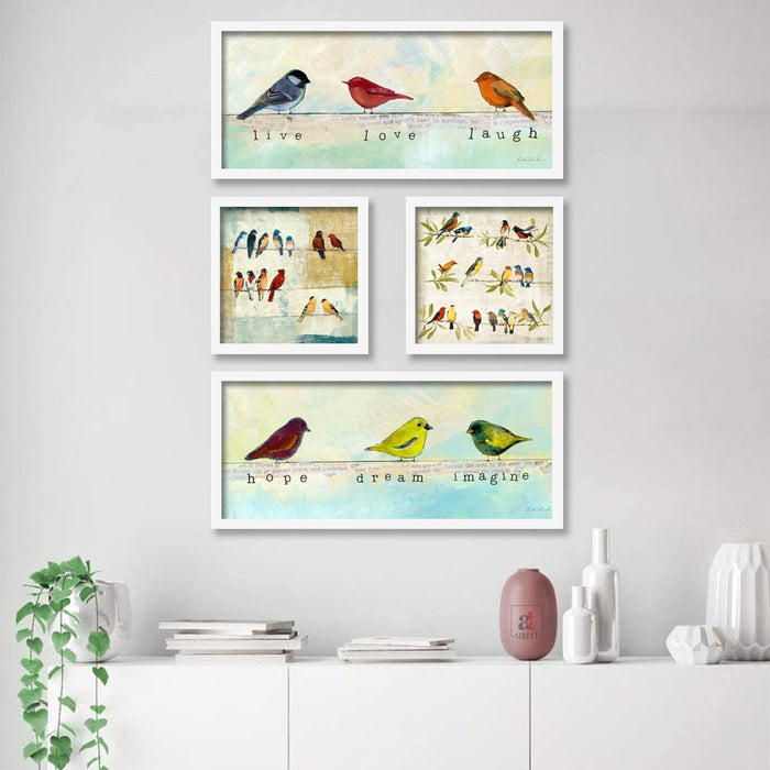 Art Street Motivational Bird Framed Painting / Posters for Room Decoration , Set of 4 White Frame Art Prints / Posters for Living Room