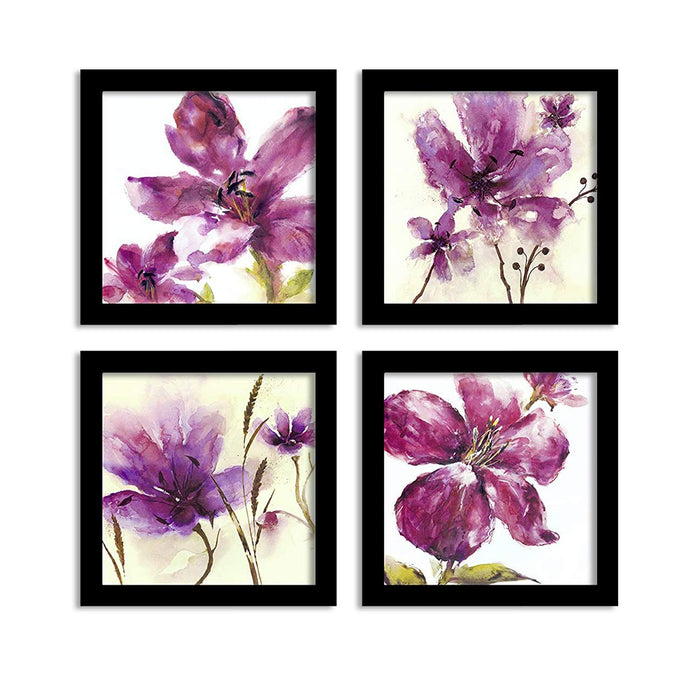Purple Breez Set Of 4 Black Framed Art Prints Size - 9 x 9 Inch