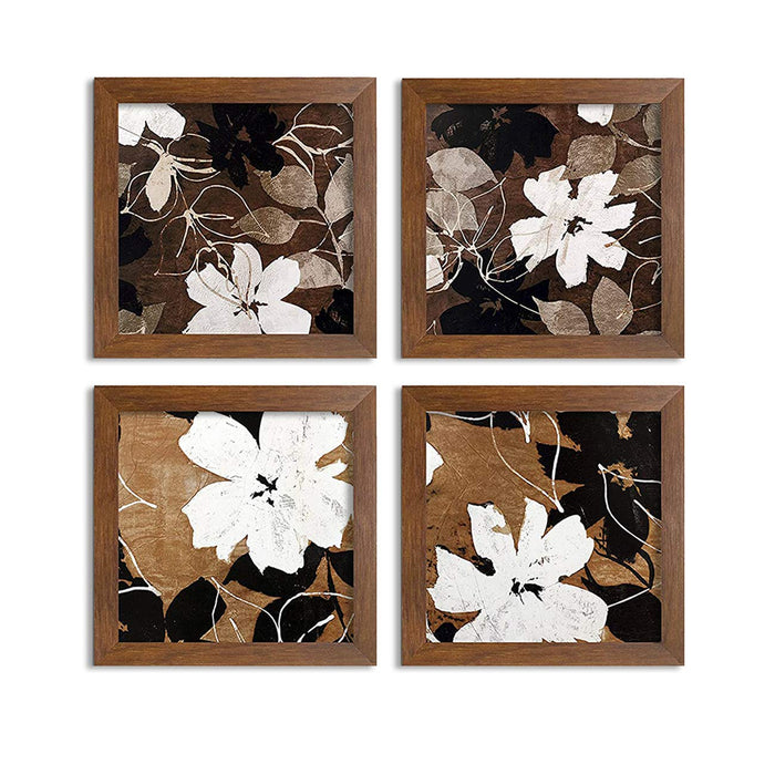 Flower Set of 4 Brown Framed Art Prints Size - 9 x 9 Inch