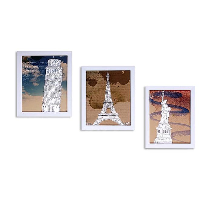Wanderlust Monuments Set Of 3 White Framed Art Prints Size - 8 x 10 Inch