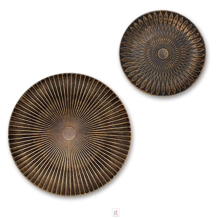 Black Gold Color Set Of 2 MDF Decorative Wall Plates, For Home & Office - Size-11.5x11.5, 7.5x7.5 Inchs