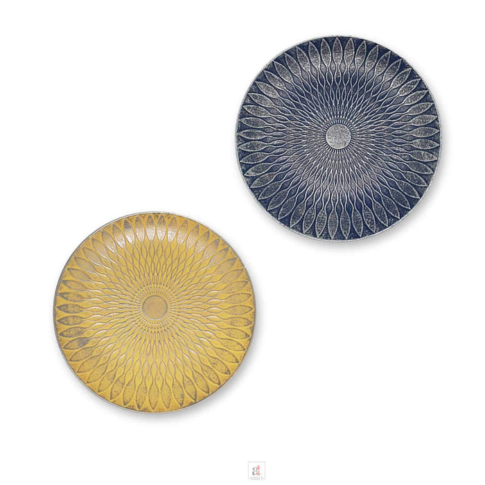 Beige & Blue Color Set Of 2 MDF Decorative Wall Plates, For Home & Office - Size-7.5" x 7.5" Inch