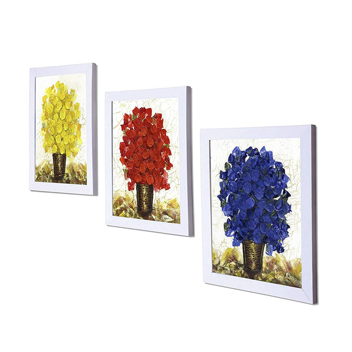 Multi Color Plants Set Of 3 White Framed Art Prints Size - 8 x 10 Inch